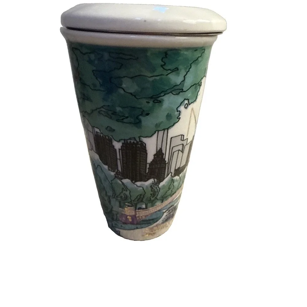 Starbucks NYC Central Park Skyline 12 OZ Ceramic Travel Tumbler 2017 Lid/Tea